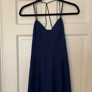 EXPRESS Navy Blue Dress | Geometric Cutout Back & Flowy Skirt | Size 0
